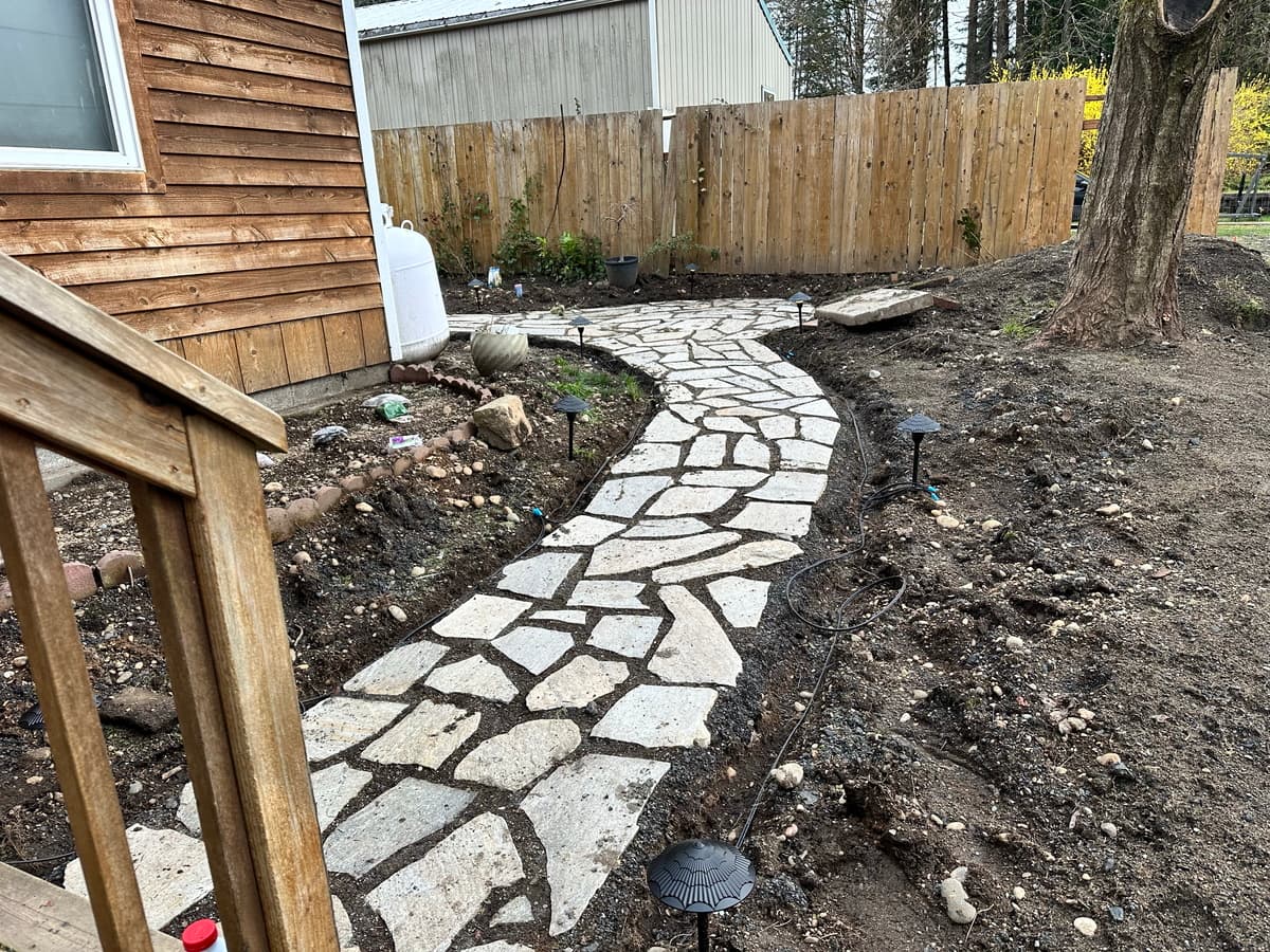 Landscape path lighting installation in Tacoma yard